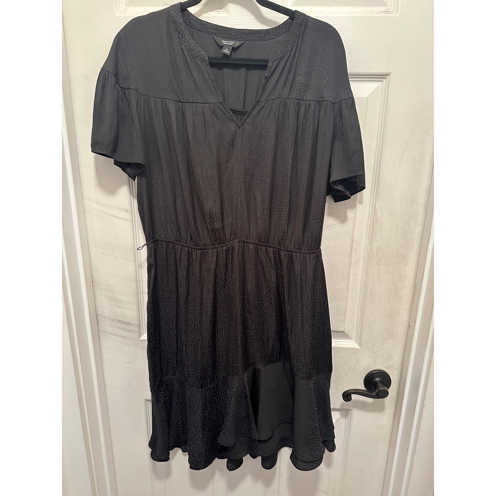 Simply Vera Vera Wang Black Animal Print Jacquard Ruffle Hem Dress Xl
